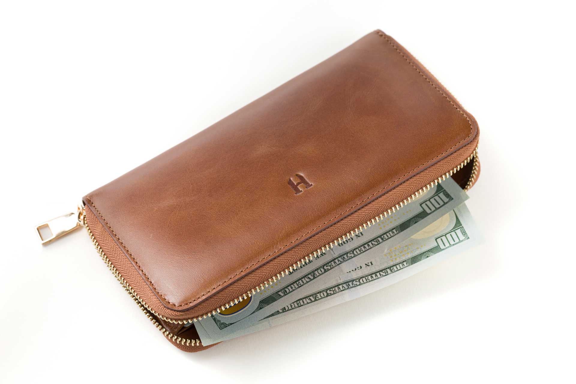 Kadınlar için el yapımı deri, RFID korumalı fermuarlı cüzdan, zarif ve güvenli.